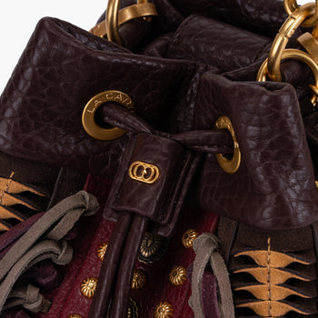 Borsa a secchiello La Carrie Jungle in ecopelle martellata con borchie e frange - 4