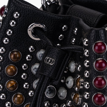 Borsa a secchiello La Carrie Andromeda in ecopelle con borchie e pietre dure - 4