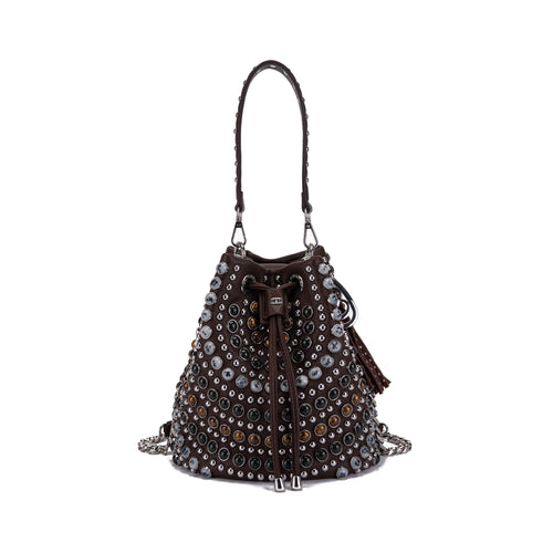 Borsa a secchiello La Carrie Andromeda in ecopelle con borchie e pietre dure