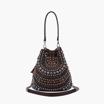 Borsa a secchiello La Carrie Andromeda in ecopelle con borchie e pietre dure - 3