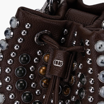 Borsa a secchiello La Carrie Andromeda in ecopelle con borchie e pietre dure - 4