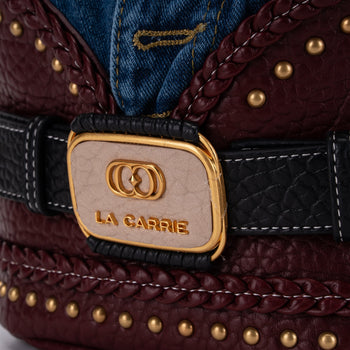 Borsa a secchiello La Carrie Bagghy in ecopelle con inserti in jeans e borchie - 4