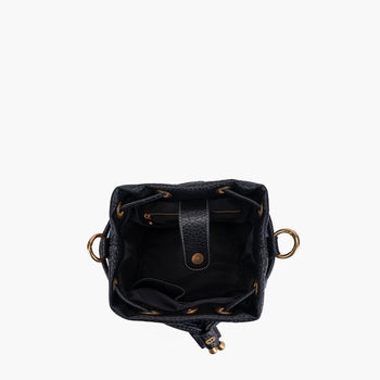 Borsa a secchiello La Carrie Bagghy in ecopelle con inserti in jeans e borchie - 5