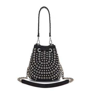 Borsa a secchiello La Carrie Andromeda small in ecopelle con borchie e strass - 3