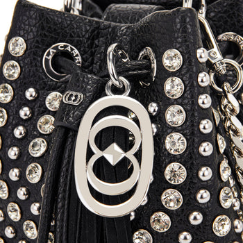 Borsa a secchiello La Carrie Andromeda small in ecopelle con borchie e strass - 4