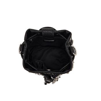 Borsa a secchiello La Carrie Andromeda small in ecopelle con borchie e strass - 5