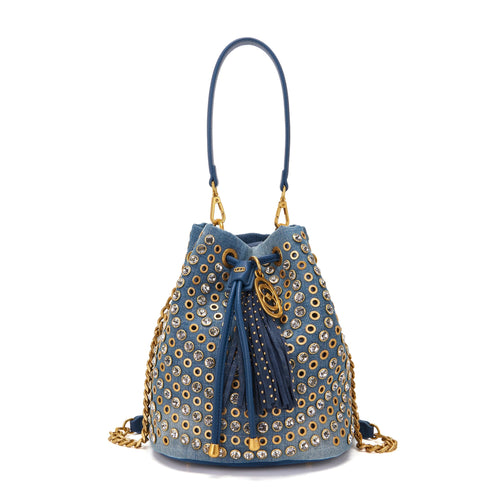 Secchiello La Carrie Andromeda in denim con borchie e strass