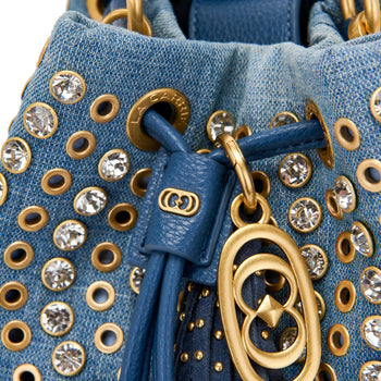 Secchiello La Carrie Andromeda in denim con borchie e strass - 4