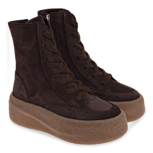 Polacco Vic Matié in camoscio con lacci in lana e maxi platform in para - 2