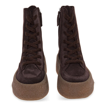 Polacco Vic Matié in camoscio con lacci in lana e maxi platform in para - 5