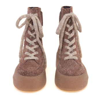 Polacco Vic Matié in hairy suede con lacci in lana e maxi platform in para - 5