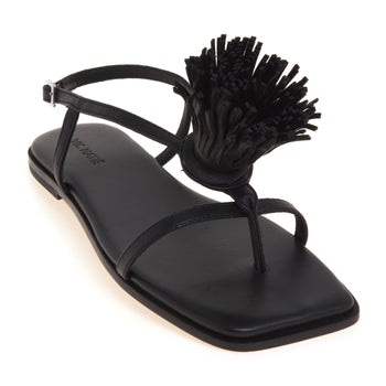 Sandalo flat Vic Matiè in pelle con maxi pon-pon con frange in pelle - 4