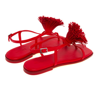 Sandalo flat Vic Matiè in pelle con maxi pon-pon con frange in pelle - 3