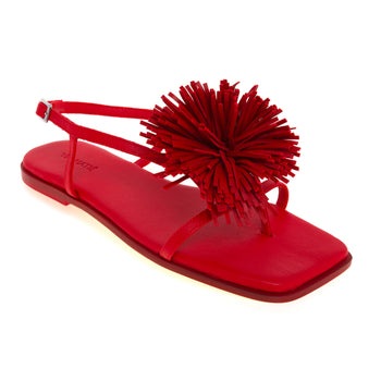 Sandalo flat Vic Matiè in pelle con maxi pon-pon con frange in pelle - 4