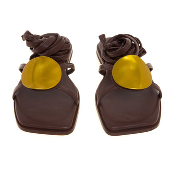 Sandalo flat Vic Matiè allacciato alla schiava con placca in metallo ottone - 5