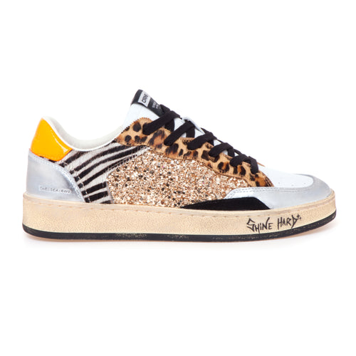 Sneaker Crime London "Chelsea" in pelle e glitter con inserti animalier - 1