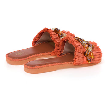 Ciabatta flat De Siena Dafina in rafia con pietre multicolor - 3
