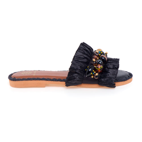 Ciabatta flat De Siena Dafina in rafia con pietre multicolor