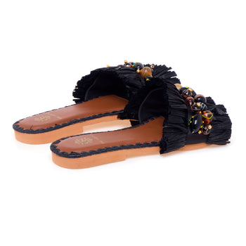 Ciabatta flat De Siena Dafina in rafia con pietre multicolor - 3