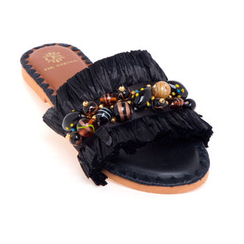 Ciabatta flat De Siena Dafina in rafia con pietre multicolor - 4