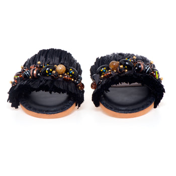 Ciabatta flat De Siena Dafina in rafia con pietre multicolor - 5