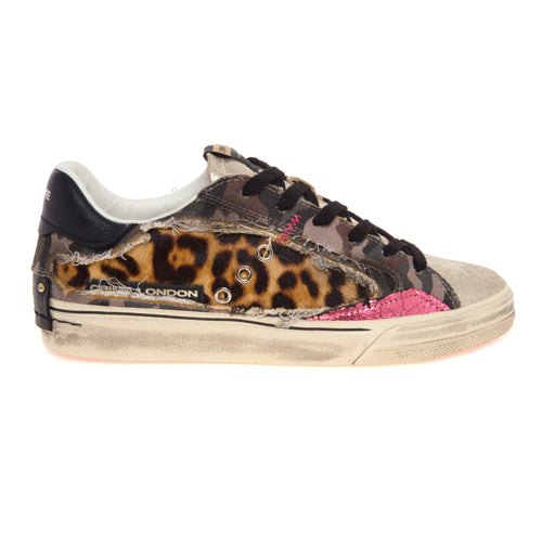 Sneaker Crime London Deconstructed in denim camuflage e cavallino maculato - 1