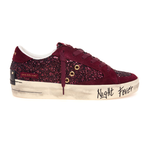 Sneaker Crime London Sk8 Deluxe in glitter e suede con lettering "night fever" - 1