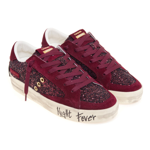Sneaker Crime London Sk8 Deluxe in glitter e suede con lettering "night fever" - 2