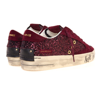 Sneaker Crime London Sk8 Deluxe in glitter e suede con lettering "night fever" - 3