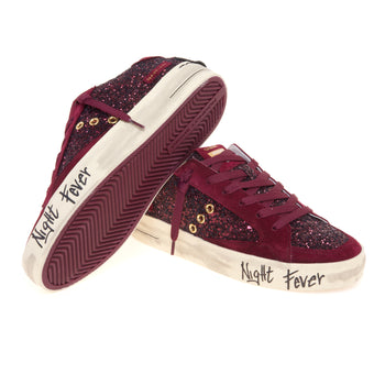 Sneaker Crime London Sk8 Deluxe in glitter e suede con lettering "night fever" - 4