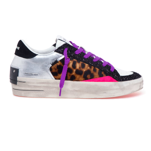 Sneaker Crime London Sk8 Deluxe in pelle, glitter e cavallino