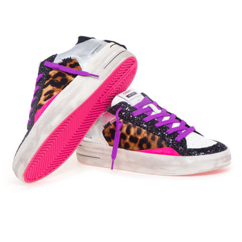 Sneaker Crime London Sk8 Deluxe in pelle, glitter e cavallino - 4