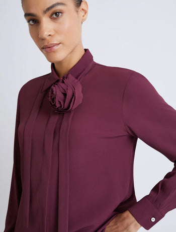 Camicia Marella "Cabiria" in crepes misto seta con fiore - 5