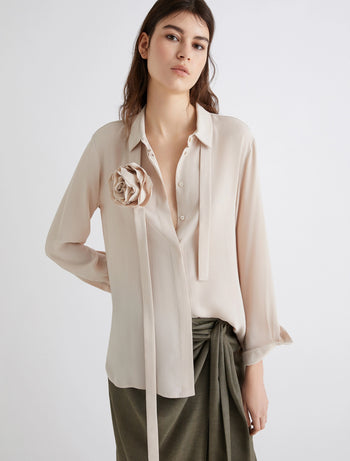 Camicia Marella "Cabiria" in crepes misto seta con fiore - 4