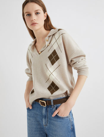 Maglia a polo Marella "Caviale" in lana misto cashmere con intarsi - 4