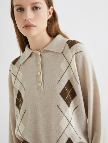 Maglia a polo Marella "Caviale" in lana misto cashmere con intarsi - 5