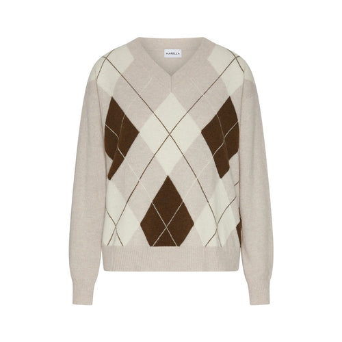 Maglia Marella "Moira" in misto cashmere con rombi e scollo a "v"