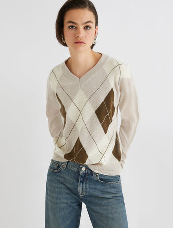 Maglia Marella "Moira" in misto cashmere con rombi e scollo a "v" - 4