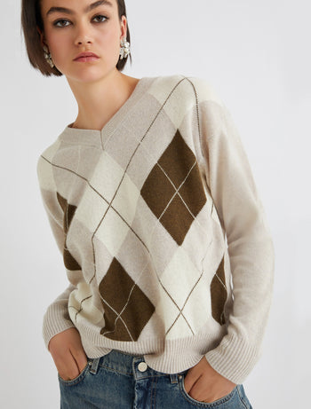 Maglia Marella "Moira" in misto cashmere con rombi e scollo a "v" - 5