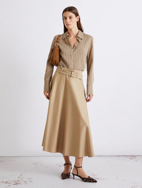 Gonna lunga Marella in raso di cotone stretch con cintura (Mod. MLLTAPPETO)