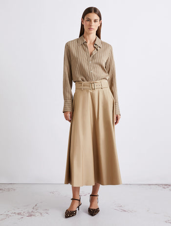 Gonna lunga Marella in raso di cotone stretch con cintura (Mod. MLLTAPPETO) - 4