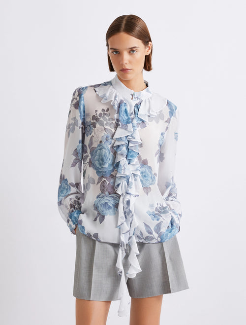 Camicia Marella in Georgette con rouche e stampa macula (Mod. MLLCANAPA)