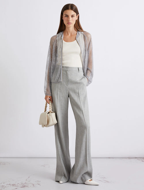 Pantalone a palazzo Marella in grisaglia di lino e cotone (Mod. MLLROBINIA)