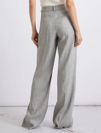 Pantalone a palazzo Marella in grisaglia di lino e cotone (Mod. MLLROBINIA) - 3