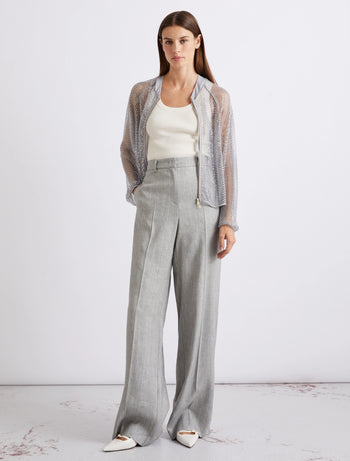Pantalone a palazzo Marella in grisaglia di lino e cotone (Mod. MLLROBINIA) - 4
