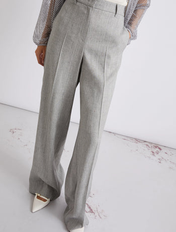 Pantalone a palazzo Marella in grisaglia di lino e cotone (Mod. MLLROBINIA) - 5