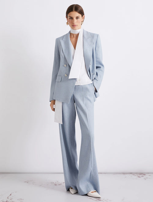 Pantalone a palazzo Marella in chevron di lino e viscosa (Mod. MLLODINO)