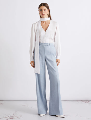 Pantalone a palazzo Marella in chevron di lino e viscosa (Mod. MLLODINO) - 4