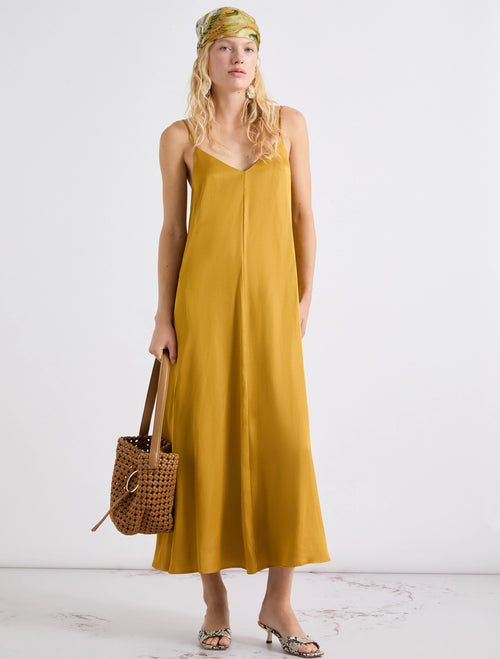 Slip dress Marella in gabardina di misto lino (MLL VOLIERA)