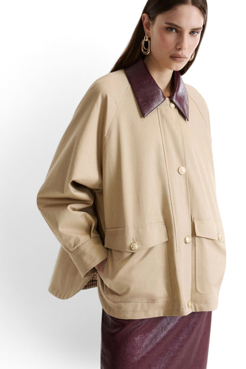 Giaccone Marella MLLEDITTO in gabardina stretch con zip e collo camicia - 1